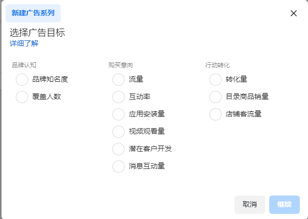 Facebook广告系列目标
